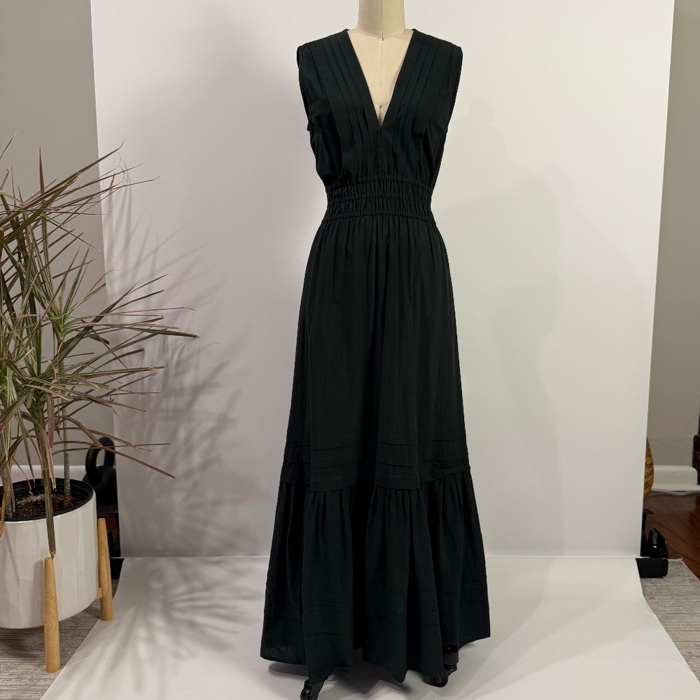 Pampelone Dark Green Resort Maxi Dress Smocked Waist XS/S